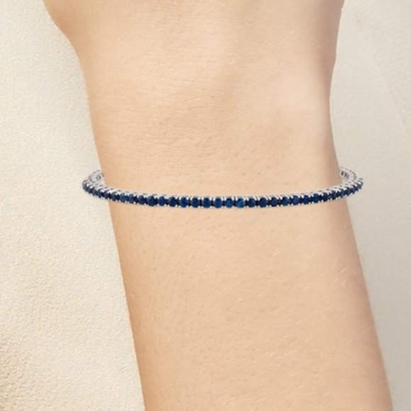 SONIA BITTON 14K WHITE GOLD BLUE SAPPHIRE FLEXIBLE CUFF BRACELET - Picture 6 of 6